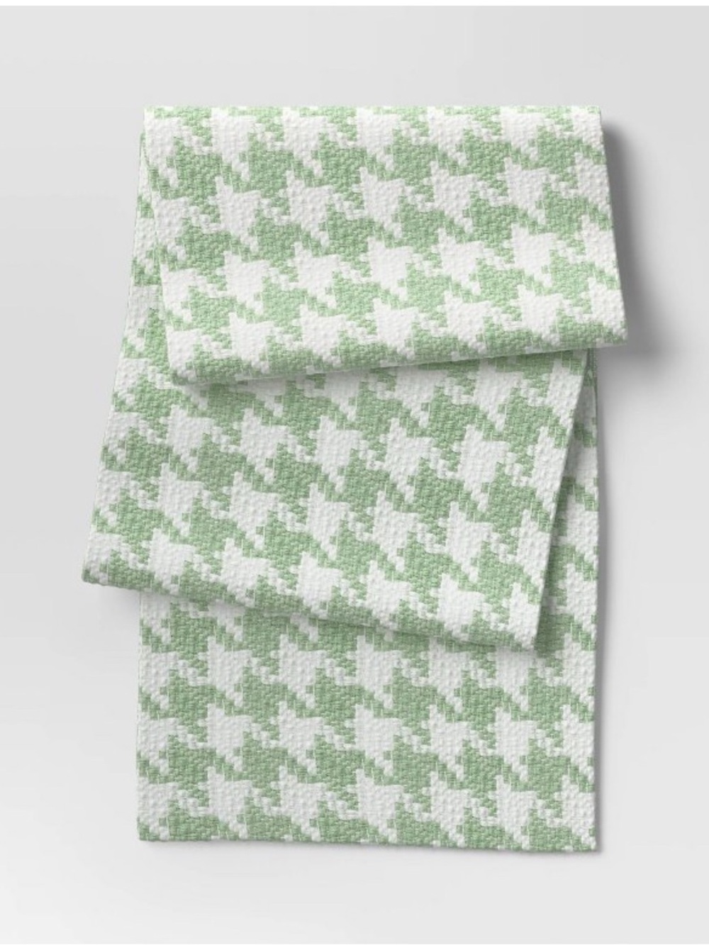 Room Essentials houndstooth table runner in light green and white 72 x 14